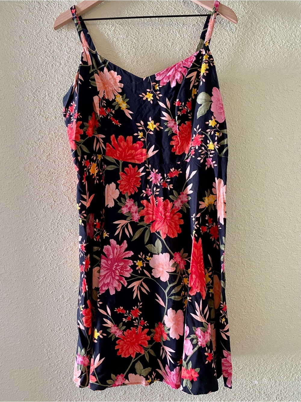 Old Navy Floral Cami Sundress- Black with Pink & Red Blooms